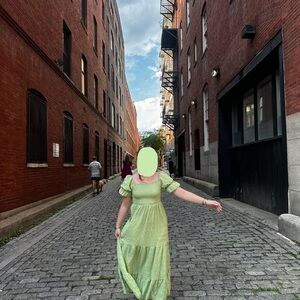 SHEIN Light Green Maxi Dress with Puff Sleeves